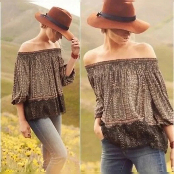 Anthropologie Vanessa Virginia Boho Lace Detail Off Shoulder Top S - Picture 1 of 8